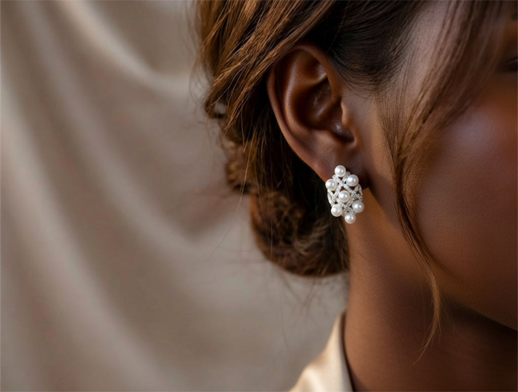 Lattice Pearl Cluster Earrings