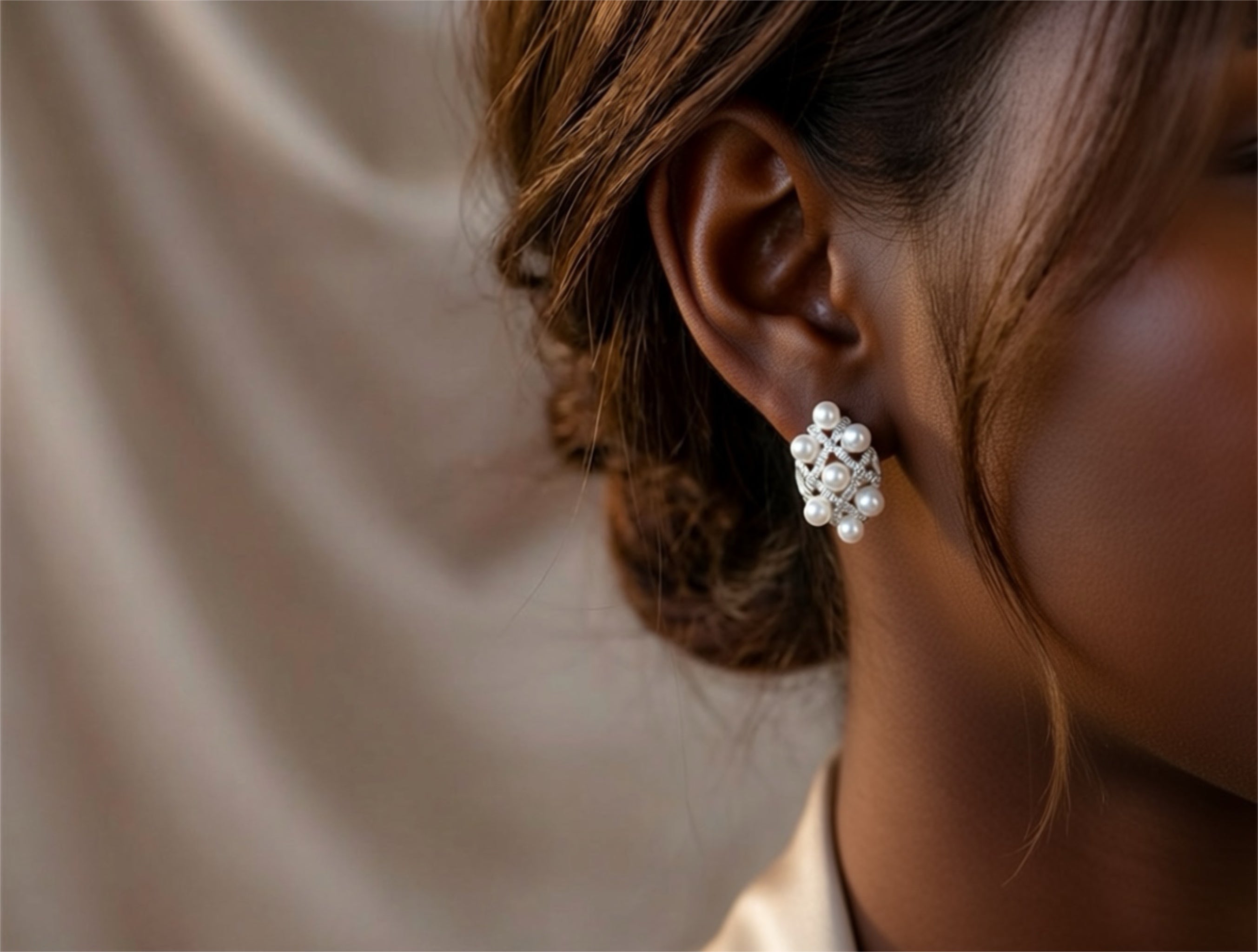 Lattice Pearl Cluster Earrings