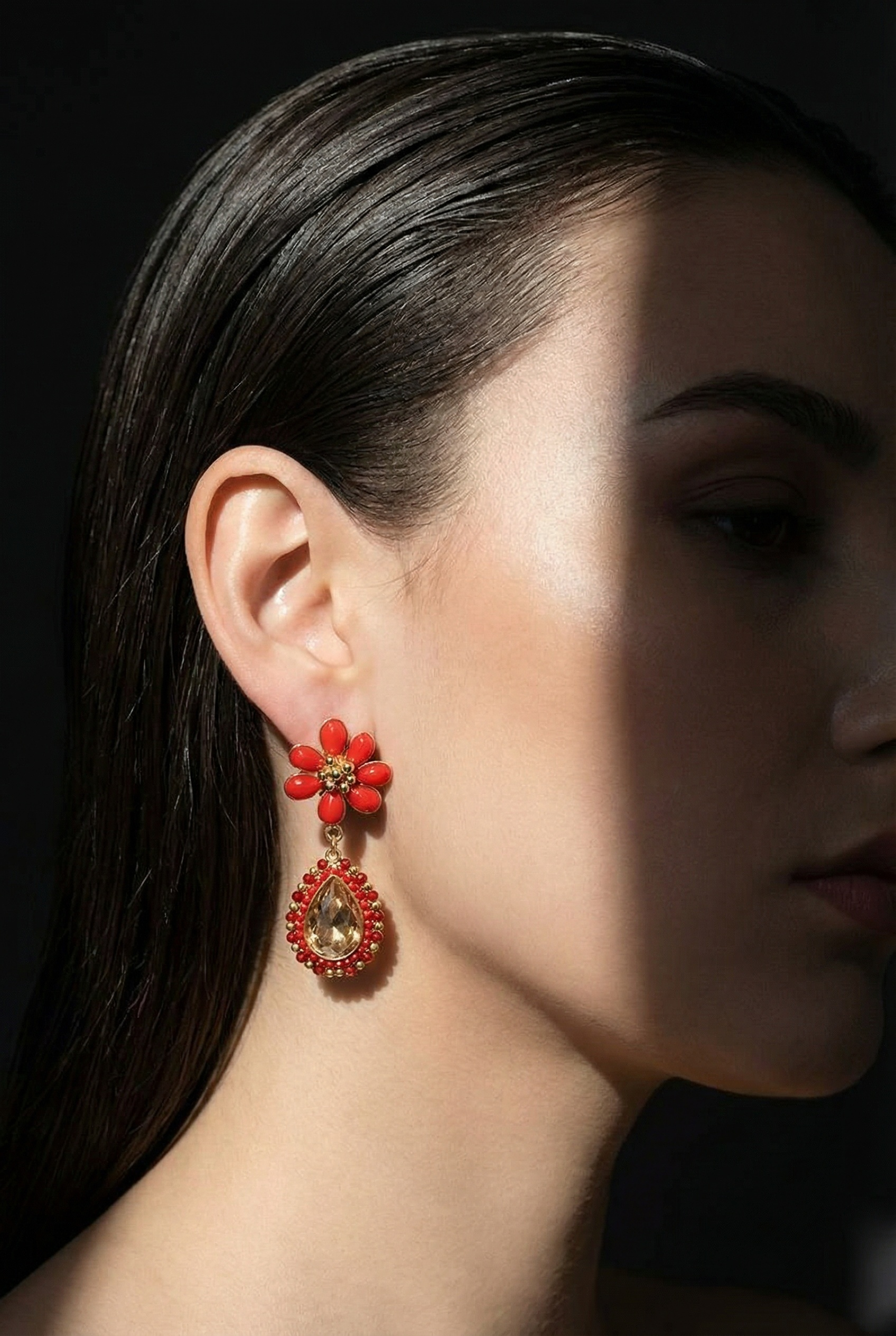 Scarlet Bloom Drop Earrings