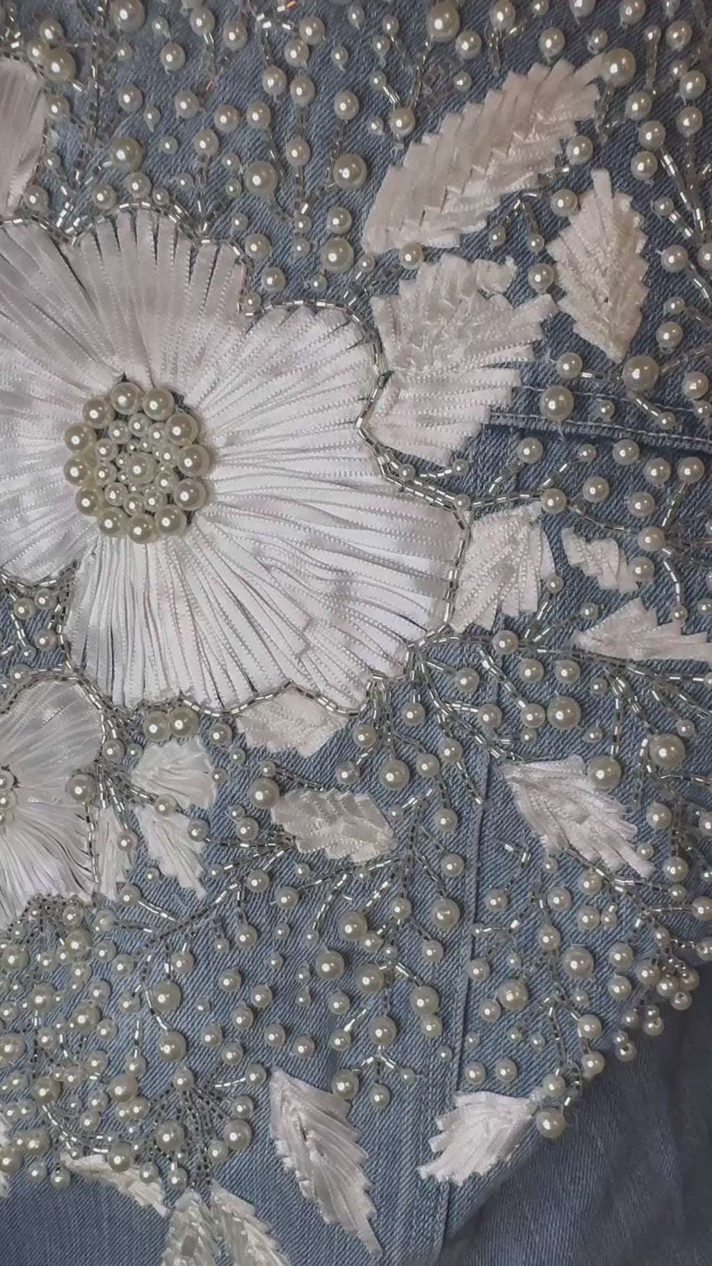 Pearl Bloom Embellished Denim Jacket