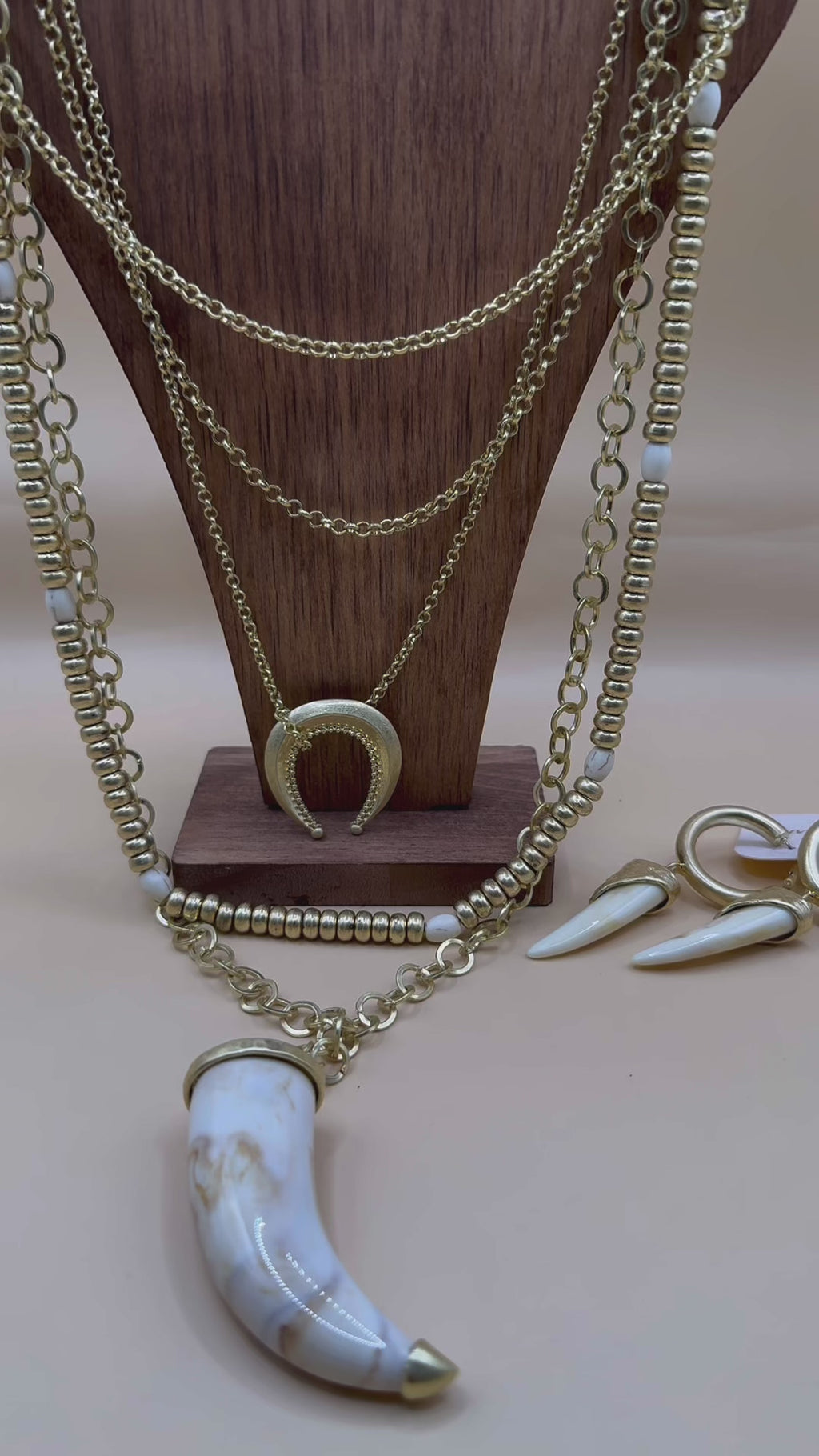 Golden Tusk Boho Layered Necklace & Earring Set