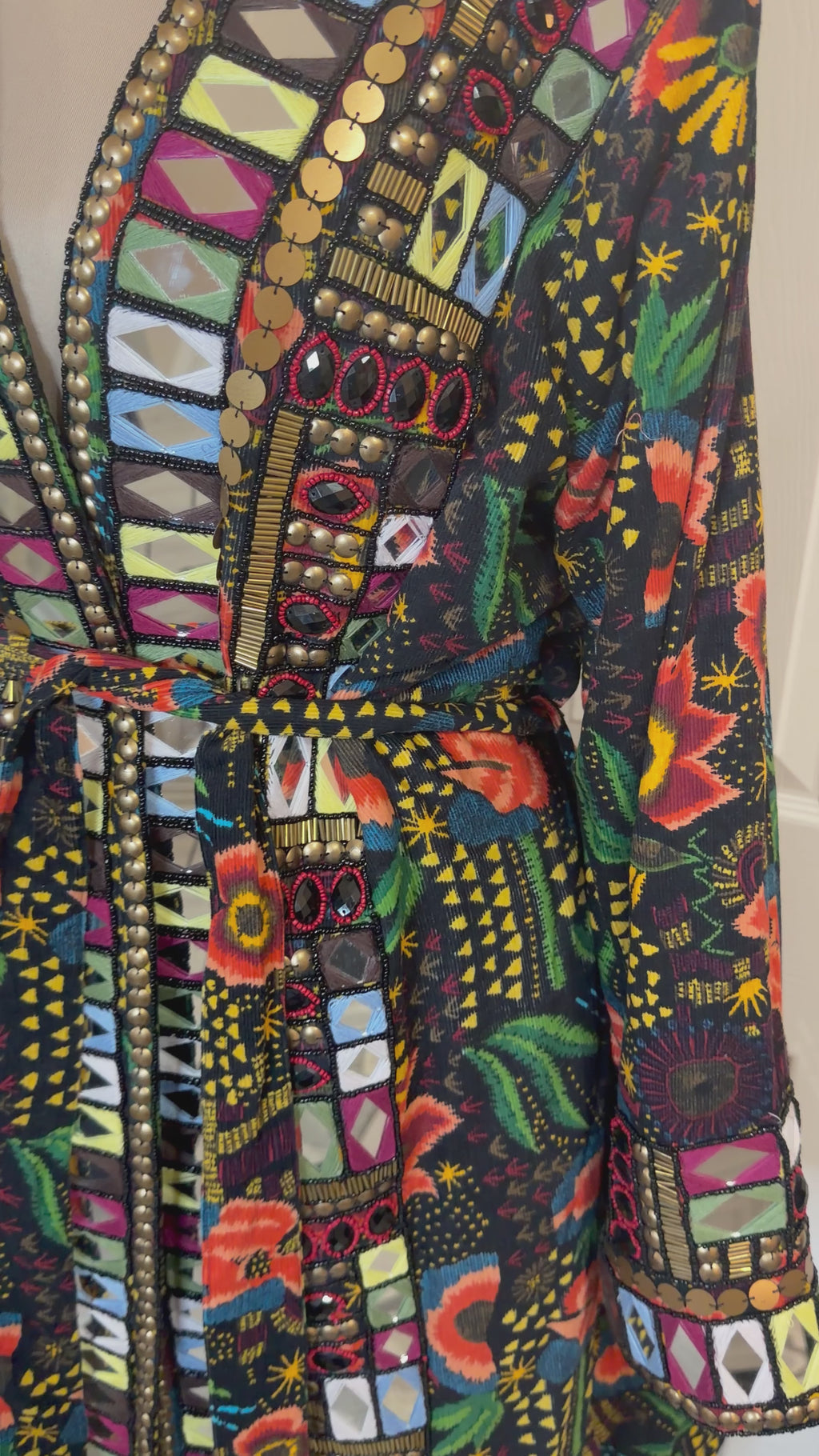 Midnight Mosaic Hand-Embellished Quilted Coat
